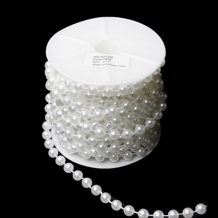 MAKARA İNCİ YUVARLAK BOYAMA 8MM-8MT-BEYAZ