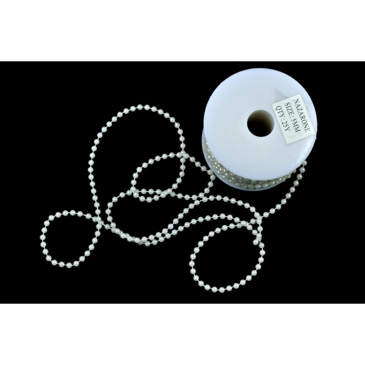 YUVARLAK İNCİ İPE DİZİLİ MAKARA 5MM-23MT-KREM