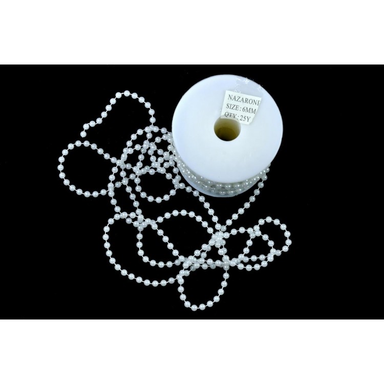 YUVARLAK İNCİ İPE DİZİLİ MAKARA 6MM-23MT-KREM